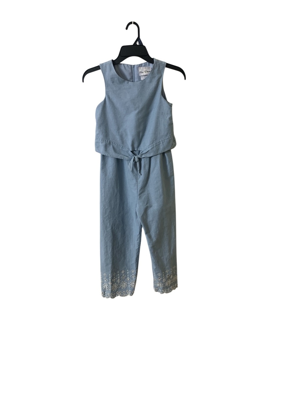 Rare Editions Light Blue girls jumpsuit sleeveless top and detail hem